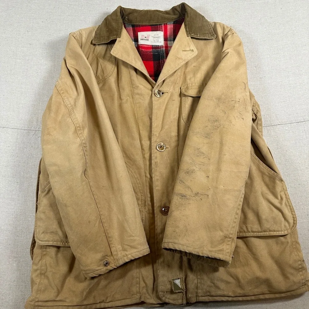 Hawthorne Vintage Tan Hunting‎ Field Jacket Plaid Lined Coat shooting corduroy